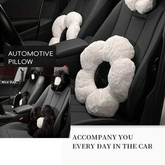 1pc Floral Car Headrest Pillow, Soft Plush Neck Support Seat Cushion, Women Car Interior Accessories