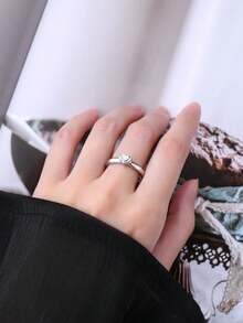 XUJIA 1pc 0.5 Carat Moissanite Ring, Women's 925 Sterling Silver, D-E Color, VVS1 Clarity, Round Or Heart Cut Single Stone, Engagement, Anniversary, Wedding Ring, Jewelry Gift For Her - Silver - View 5