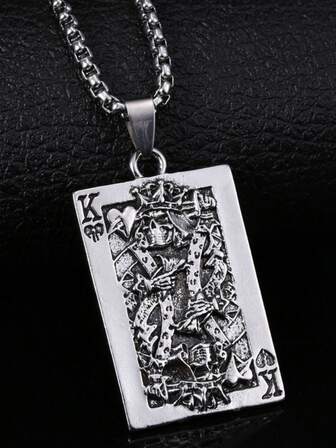 男士复古扑克牌锌合金吊坠项链（1件装）