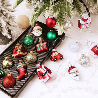 2pcs/Box Mini Colorful Painted Irregular Glass Christmas Ornaments, Christmas Tree Decorations