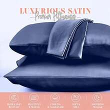 Elegant Comfort - Juego de Funda de Almohada de satén de 2 Piezas para una Piel y Cabello más saludables, Cierre de Cierre Oculto y bellamente empaquetado, Juego de Funda de Almohada de satén, tamaño(Azul marino King) - Multicolor - Ver 2