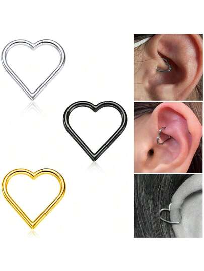 16G Daith Piercing Earrings Jewelry Heart Clicker Cartilage Tragus For Women And Girls