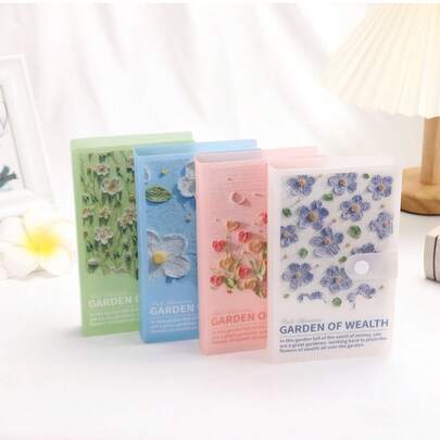 Floral Printed Portable Savings Passbook, Elegant Fresh Flower Design Student Cash Collection Wallet, Wealth Garden
