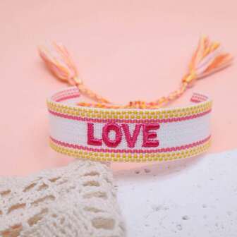 1pc Handmade Embroidered Love Letter Boho Tassel Braided Bracelet