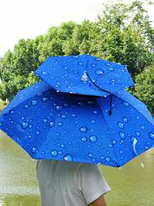 1pc Foldable Oversized Hands-Free Sun Umbrella Hat, Durable Double-Layer All-Weather Protection, Suitable For Fishing, Hiking, Camping, Outdoor Activities, Gardening, Portable Multifunctional, For Summer Use - Multicolor - View 6
