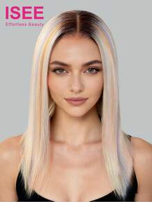 ISEE Hair Straight Wear Go Glueless Transparent Lace Wigs 6*4 Lace Closure Wigs 10-14 Bob Inch 180% Density Silver Highlight Unprocessed Human Hair Natural Hairline Top Quality Stylish Wig Beginners