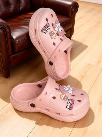 四季女士洞穴鞋，居家室内EVA透气防臭，浴室专用防滑抗菌足部保护，轻便柔软舒适，4厘米增高鞋底，适合居家/沙滩/户外穿着。卡通DIY配件，时尚男女同款洞穴酷炫拖鞋。