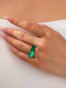 1pc Elegant Luxury Colorful Rhinestone Rectangular Adjustable Open Ring, Suitable For Women's Daily, Bar, Party Wear - Rectangular Rhinestone Ring - View 2