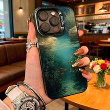 Cubierta de telefono con diseño acuatico verde oscuro con peces y plantas submarinas para iPhone 14 Pro Max protector elegante para uso diario en cafeterias y eventos sociales - Blanco - Ver 1