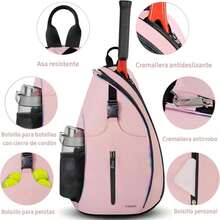 Bolsa de Tenis, Mochila Padel Resistente al Agua Raquetero, Cruzada Mochila Tennis Bag para Hombres y Mujeres, para Raquetas Bádminton, Squash, Pickleball, Pelotas y Otros Accesorios Deportivos - rosa brillante - Ver 10