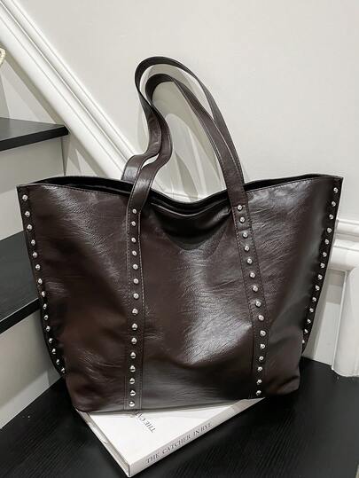 Fashionable Motorcycle Style Tote Bag, Casual Minimalist Large Capacity Punk Handbag, Versatile Shoulder/Underarm Bag, Suitable For Women's Daily Shopping Or Commuting