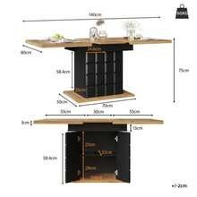 Large Teleskoptisch(110-140*80cm), Klappbarer Küchentisch Für 4-6 Personen, Ausziehbarer Esstisch, Platzsparender Küchentisch, Für Küche Und Wohnzimmer, Tisch Mit Kariertem Muster - Black, Natural - View 2