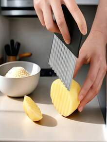 1 件不锈钢波浪土豆刀，带锯齿边缘，多功能蔬菜切菜刀（款式随机） - 黑色 - 查看 11