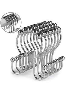 12 Piece Set With Sliding Ball Shaped Double Hook Waterproof And Rust Proof Curtain Shower Curtain Hook - Multicolor - View 8