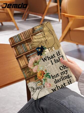 1pc Vintage Brown Floral, Bookshelf Slogan Pattern Tablet Protective Case, Compatible With IPad 10.2", IPad Pro 2021/2020/IPad (A16) 11", 11th Gen 2025/10th Gen, Galaxy Tab A8 10.5" 2022, Matepad 10.4/Tab, Anti-Drop, With Pencil Slot, Sleep/Wake Support, Best Gift For Tablet Users