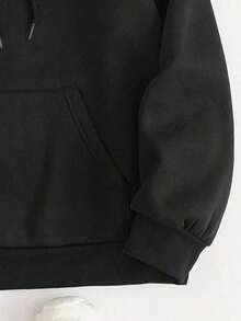 Women's Minimalist Print Solid Color Hoodie(Sudadera Con Capucha), Premium Cotton Blend Fabric, Basic Casual Light Street Style, Soft Long Sleeve Hooded Sweatshirt, Great For Daily Wear, Must-Have Essential For 2026 Spring Break And Back To School - màu đen - Xem 3