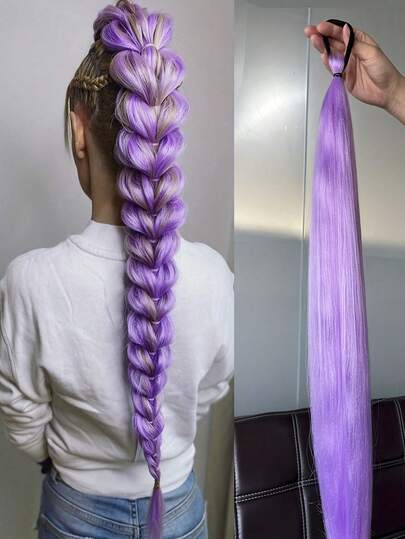 2 piezas de accesorios para el cabello con degradado de colores arcoíris - Esenciales para fiestas, coleta trenzada, opciones de rosa/azul/morado - Cabello sintético ligero, adecuado para festivales, galas, cosplay, accesorios de disfraces de K-Pop