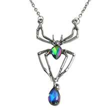 Gothic Spider Necklace For Women Halloween Red Crystal Spider Pendant Necklace Black Choker Punk Skull Chain Necklaces Vintage Goth Jewelry Cosplay Costume Accessories,Colorful - 豐富多彩的 - 查看 1