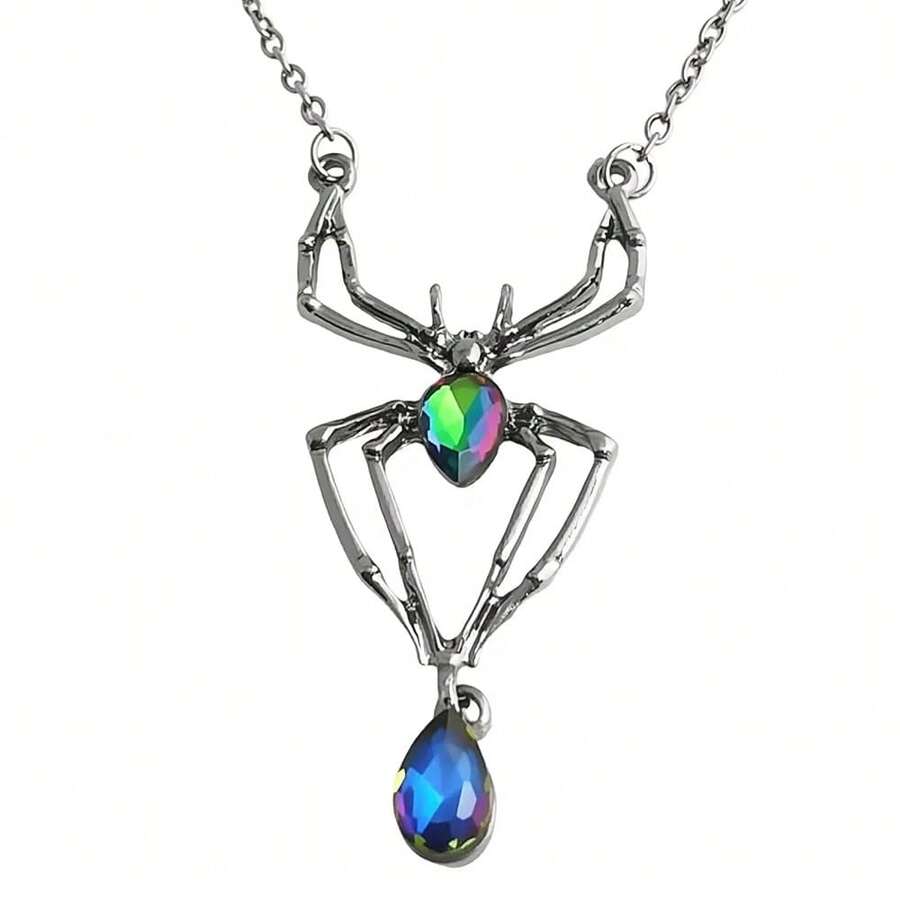 Gothic Spider Necklace For Women Halloween Red Crystal Spider Pendant Necklace Black Choker Punk Skull Chain Necklaces Vintage Goth Jewelry Cosplay Costume Accessories,Colorful - 豐富多彩的 - 查看 1