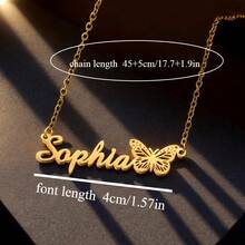 1pc Customized Name Necklace Retro Elegant Style - Butterfly Pendant Stainless Steel Material Fashion Simple Design Women's Jewelry, Christmas Gift - Multicolor - View 5