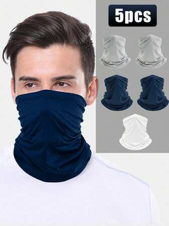 5pcs/Pack Summer Outdoor UV Protection Neck Gaiter, Multipurpose Ice Silk Magic Bandana For Men & Women, Motorcycle, Cycling, Quick Dry & Breathable
