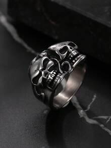 Stainless Steel Punk Style Personalized Double Skull Ring For Men - Multicolor - View 5
