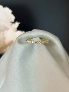 XUJIA 1pc Women's Eternity Ring, Fashion Moissanite Wedding Band, 2mm Round Cut Moissanite Ring, 925 Sterling Silver Stackable Ring, Anniversary Birthday Jewelry Gift - Yellow Gold - View 8