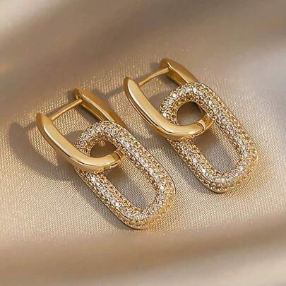 1 Paio di Orecchini Eleganti Placcati in Oro 14K con Pietra di Zirconia, Spessore 0,03μm