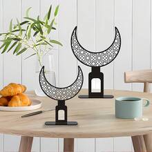 1pc Acrylic Arabic Style Crescent Moon Tabletop Decor, Islamic Themed Home Decor, Black Printed Moon Shape Ornament For Study, Dining Room, Office Desk, Suitable For Home Decor, Festivals, Birthdays, Auspicious Days Gifts - Black - View 1