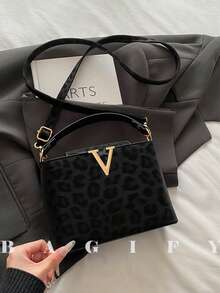 New Fashion Metal Decor Leopard Print Handbag/Shoulder Bag, Suitable For Parties, Outings, Vacations, Shopping And Daily Use, Can Store Coins, Phones, Also Suitable As A Work Bag For Office Ladies, College Students And Working Women, Elegant Ladies Bag