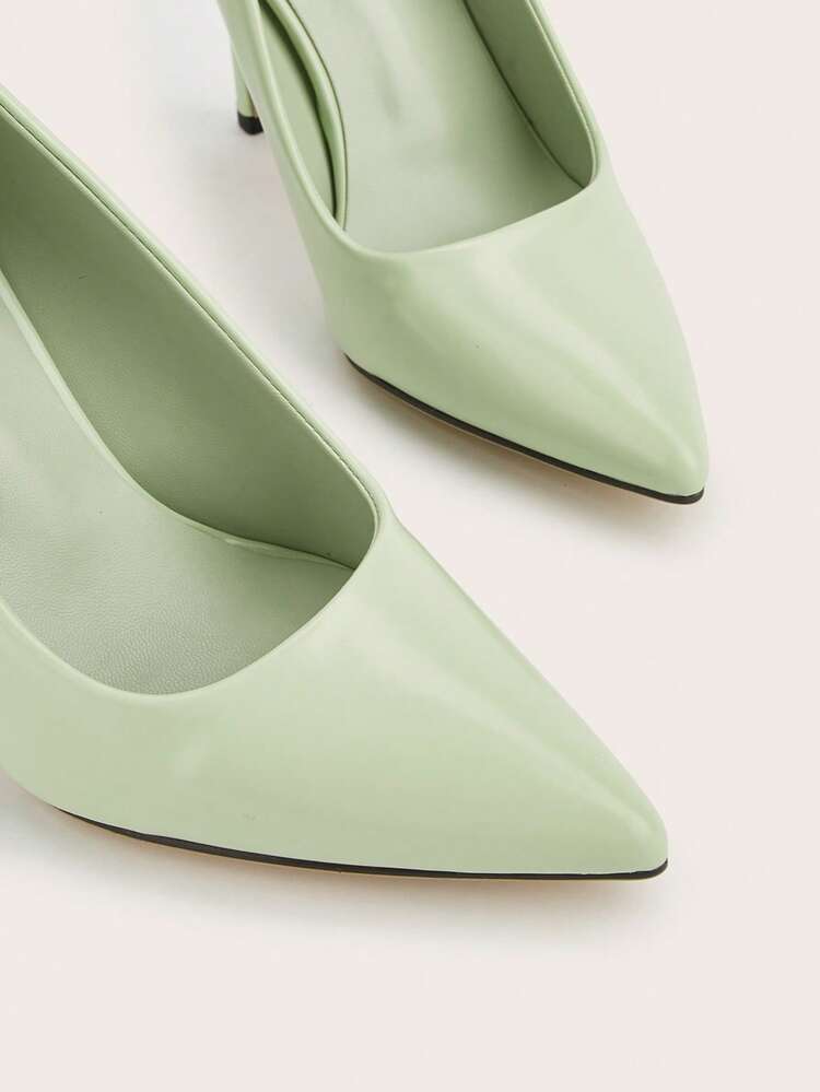 Mint Green PU Leather Pointed Toe Elegant Women's Stiletto High Heel Shoes, Suitable For Daily Wear, Party, Comfortable Ladies High Heels,Mothers Day Gift - Mint Green - View 5