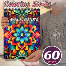 Livro de colorir para adultos com mandalas, encadernação em espiral, tamanho A4 (29 x 21 cm), páginas impressas em um lado com capa de papelão, adequado para homens e mulheres, livro de colorir para relaxar. - Peça única - Ver 2
