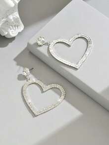 1 Pair Rhinestone Embellished Heart Shaped Earrings For Women, Suitable For Valentine's Day, Holiday Parties, Gift