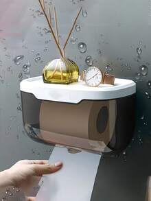 Soporte para pañuelos a prueba de agua montado en la pared con cajón, adecuado para el baño, dispensador de papel higiénico autoadhesivo, caja de pañuelos multifunción con estante de almacenamiento superior, para el hogar y el baño, accesorio comercial, accesorio de limpieza del hogar - Multicolor - Ver 7