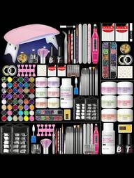 coscelia 39pcs Acrylic Nail Art Kit, Includes Everything Needed For Beginners: Acrylic Nail Supplies, Gel Nail Polish Set, UV Lamp Nail Kit, Acrylic Powder, Glitter Acrylic Powder, Nail Extension Set, Nail Art Starter Kit (Nail File And Nail Glue Shipped Randomly)