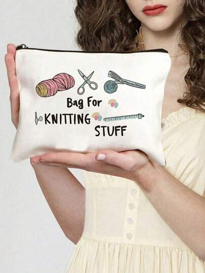 Foldable Lightweight Cosmetic Bag For Women - Knitting Themed Design, Durable Fabric Toiletry Pouch, Suitable For Knitting Enthusiasts, Teacher's Day Gift (Casual Style)