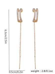 Nooxian 1对女士优雅水钻元素双排铜流苏耳环 - 金黃色 - 查看 8