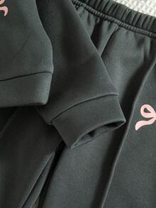 2pcs Baby Girls' Casual Butterfly Print Drop Shoulder Crew Neck Long Sleeve Sweatshirt And Pants Set, Thermal Lined Hoodie And Trousers Outfit, Autumn/Winter - Dark Grey - View 6