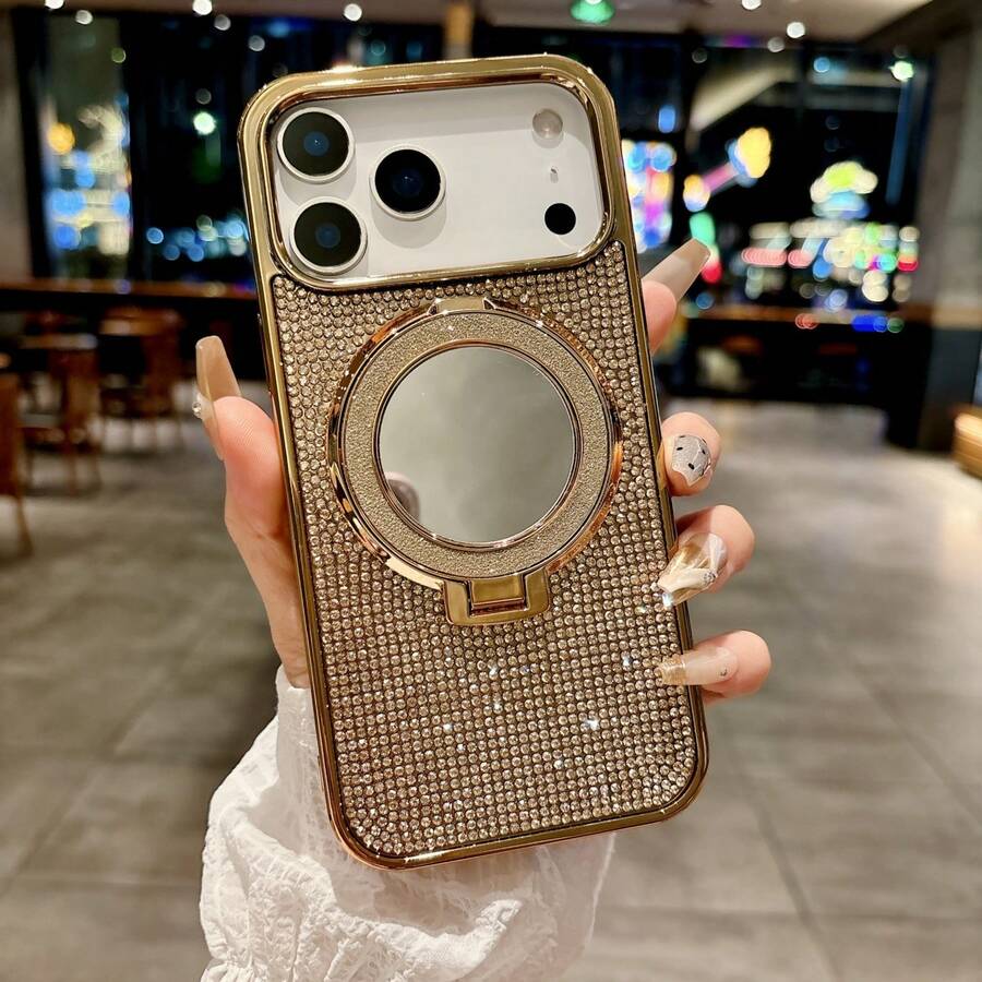【よく売れる】compatible with 17 Pro Max用 新磁気メイクアップミラースタンド付きケース, バニティオーガナイザー,磁気式スマホアタッチメント,携帯電話スタンド,ケースアタッチメント,洗練されたバニティデザイン,強力な磁気保持力,持ち運び用メイクアップ,美容愛好家,デイリーメイクルーティン,旅行用ビューティーエッセンシャル - ピンク - チェックする 1