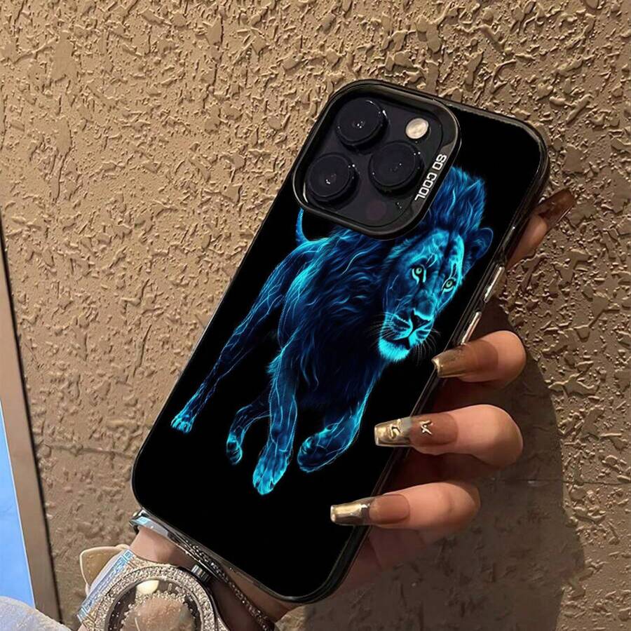 Funda de Adecuada para iPhone11/11 Pro/11Pro max/12/12 Pro/12 Pro max/13/13 Pro/13 Pro max/14/14 Pro/14 Pro max/14 PLUS /15/15 Pro/15 Pro max/16/16 Pro/16 Pro max Series teléfono para, bonita, moderna, estética, con patrón de protección,Pascua, Navidad, Novia, Amiga, Regalo, Funda Protectora de Carcasa Suave, Funda de Móvil para Parejas Es perfecto como regalo para el Día de la Madre, cumpleaños o aniversarios para tus seres queridos Funda Antigolpes Para Iphone Y Otros Leon Azul Neon Brillante Animal Salvaje - Blanco Transparente-456 - Ver 1
