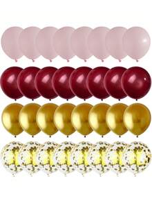 40/80pcs Pink Burgundy Gold Balloons Confetti Metallic Chrome Gold Balloon 60pcs 12inch Wine Red Gold Light Pink Latex Helium Balloon For Wedding Bridal Anniversary Maroon Party Decorations - Multicolor - View 6