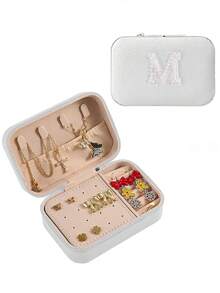 1pc A-Z Letter Jewelry Box, Bride Jewelry Box, Bridesmaid Gift Box, Mini Jewelry Box, Women's Birthday Gift, Girlfriend, Friend Gift, Christmas, Halloween, Birthday, Wedding Gift, Fashion Travel Jewelry Box, Personalized Gift - Women's Travel Jewelry Box, Teen Christmas Gift, Ring Box, Women's Gift Box, PU Leather Jewelry Box (For Rings, Pendants, Earrings, Necklaces, Etc.) - Multicolor - View 18