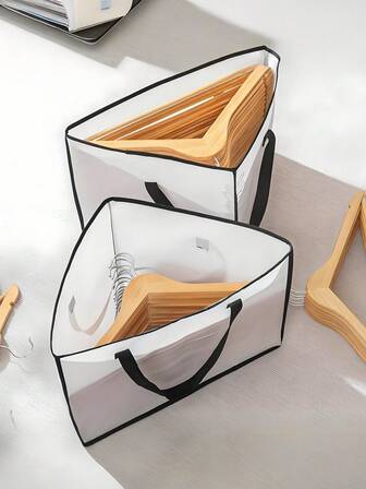 衣架收纳袋，新款布艺三角收纳袋，带提手和底座的三角收纳袋，沙滩包，适合旅行、户外和居家使用，节省橱柜和洗衣房空间，衣架