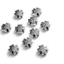 10pcs Large Hole Gold & Silver Tone Metal Cross Beads, Vintage Style, For Jewelry Making, Bracelet & Necklace DIY Accessories - Cross-shaped Bead - View 1