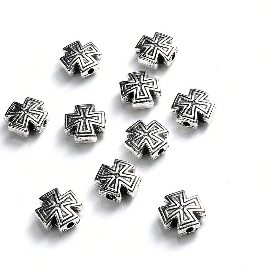 10pcs Large Hole Gold & Silver Tone Metal Cross Beads, Vintage Style, For Jewelry Making, Bracelet & Necklace DIY Accessories - Cross-shaped Bead - View 1