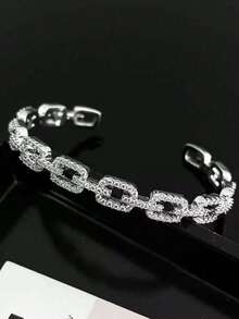 1 Stück kubischer Zirkonia Dekor modischer asymmetrischer geometrischer Durchbruch Armband in Goldfarbe, geeignet für Feiertage, Strand, formelle Partys und tägliches Outfit als Accessoire - Verschiedenfarbig - Übersicht 9