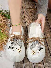 New Summer Women's Closed-Toe Clogs, Cute And Stylish Black With Rhinestone Embellishments, Platform Mule Style, Suitable For Both Indoor And Outdoor Wear, Perfect For Cherry Blossom Season. - White - View 8