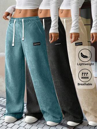 Dambyxor med manchester och dragsko i midjan, dubbla sidfickor och fickor på skinkan, enfärgade och mångsidiga, lämpliga för vardagsbruk och utomhussporter