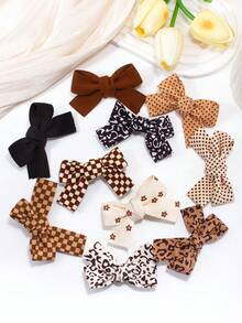8个随机颜色美拉德印花蝴蝶结、格子、波点发夹，优雅别致的女孩发饰，适合日常佩戴和派对，秋冬季 - 彩色 - 查看 6