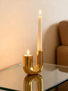 1个奢华金色陶瓷烛台，创意设计，烛光晚餐道具，烛台，节日派对餐桌家居装饰